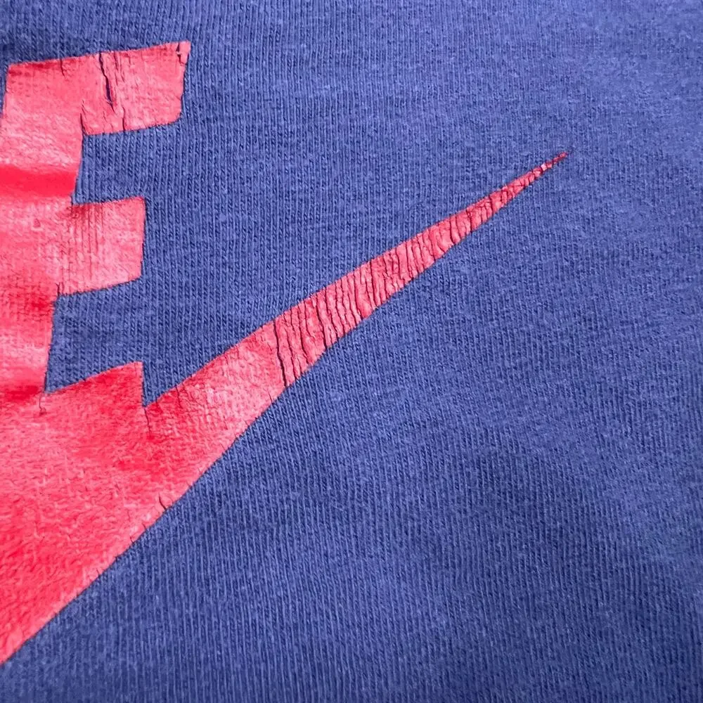 Vintage 70s Nike USA White Tag Varsity Athletic Spellout T Shirt Dark Blue Red